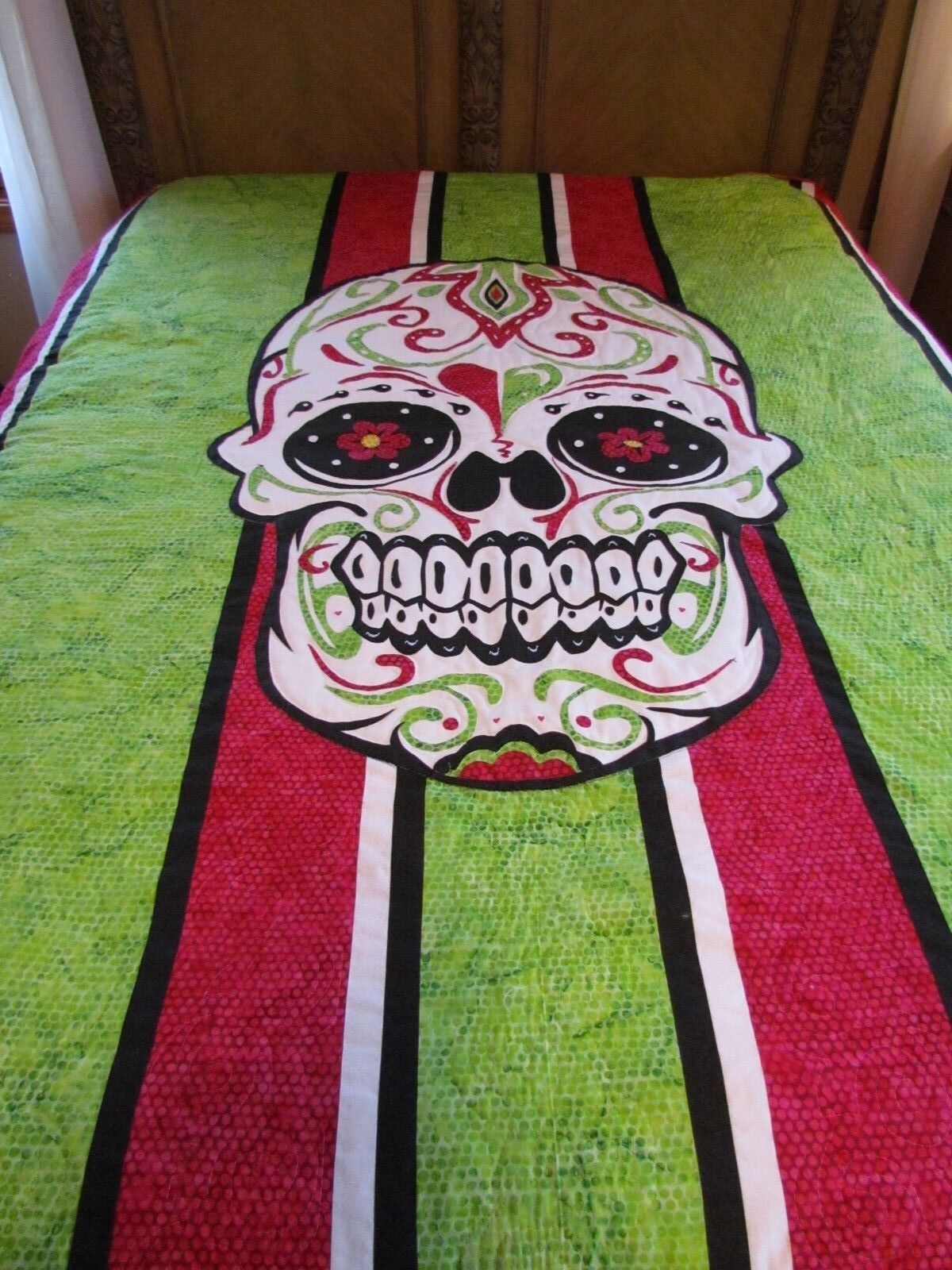 Day of the Dead Hand Made Quilt  Halloween Fun 82x82 New 100% Cotton 