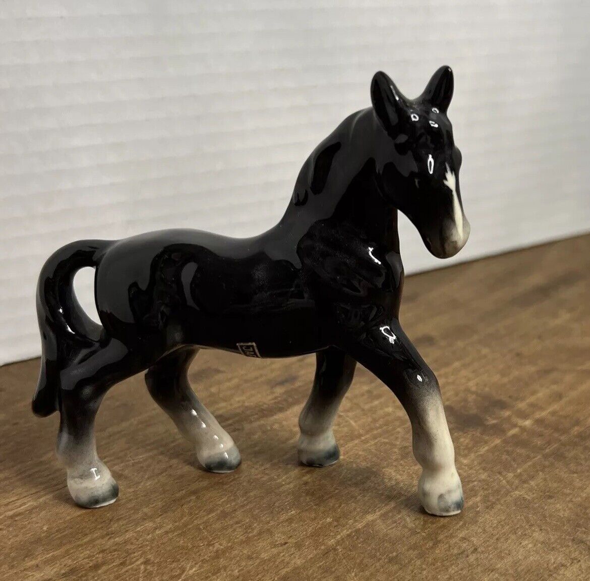 Vintage Porcelain Ceramic Black Horse White Legs Figurine Japan