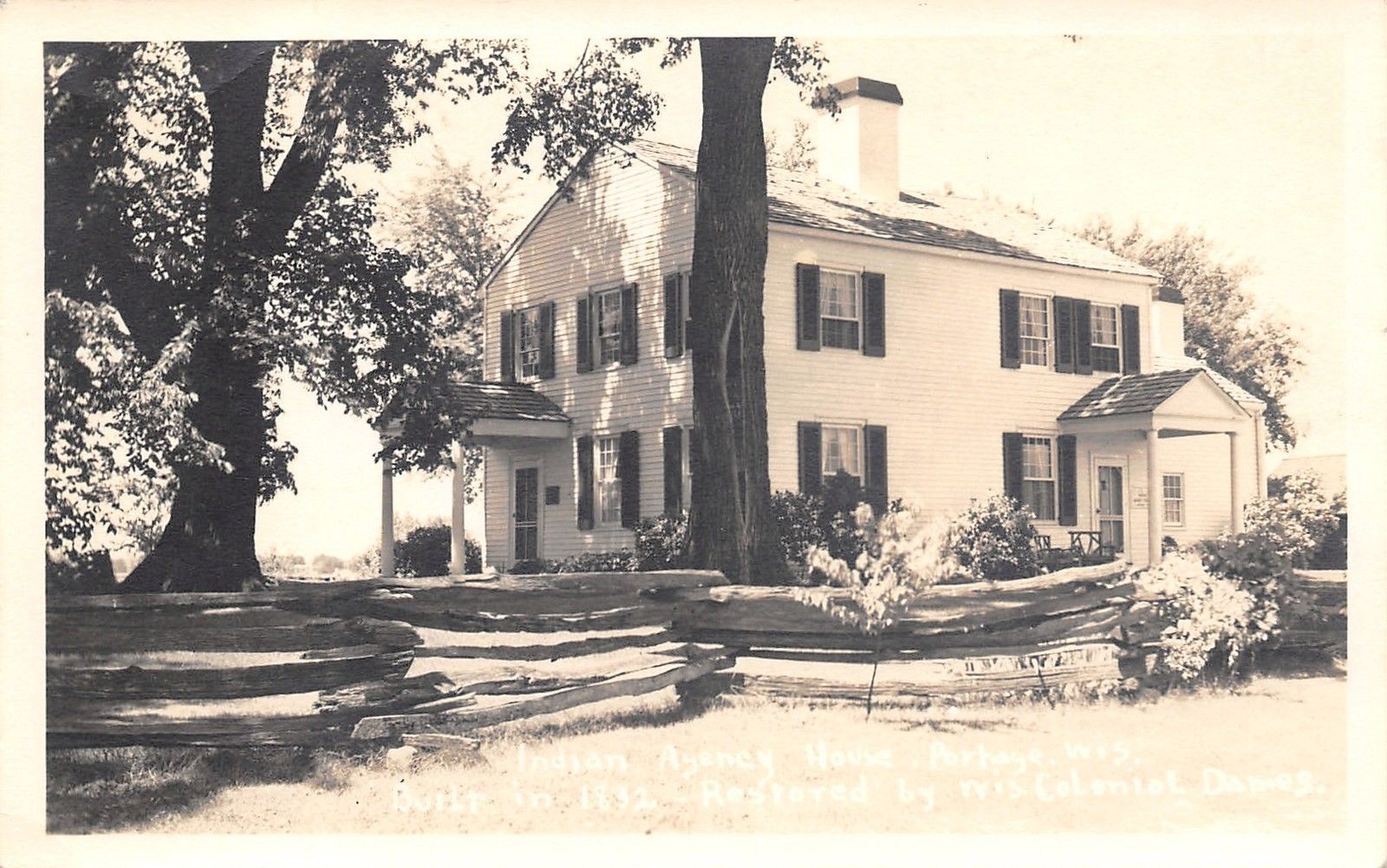 Portage Wisconsin~Indian Agency House~Side Entrance~Shutters RPPC c1920