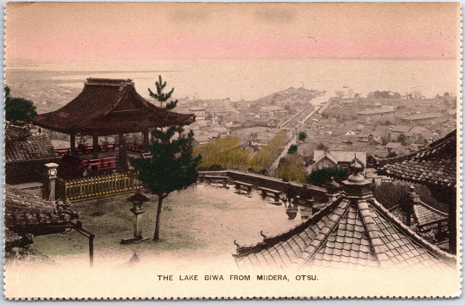 VINTAGE POSTCARD VIEW OF LAKE BIWA FROM BHUDDIST TEMPLE MII-DERA OTSU JAPAN 1910