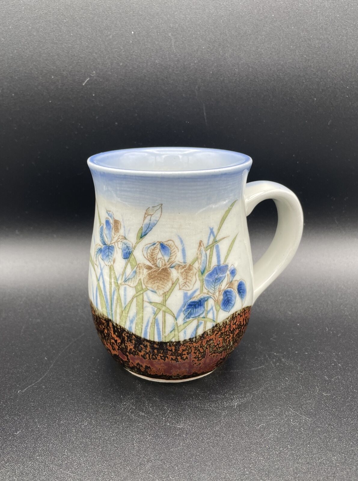 Vintage Otagiri Mug Blue Iris Flowers Hand Painted Floral Japan Stoneware Mug