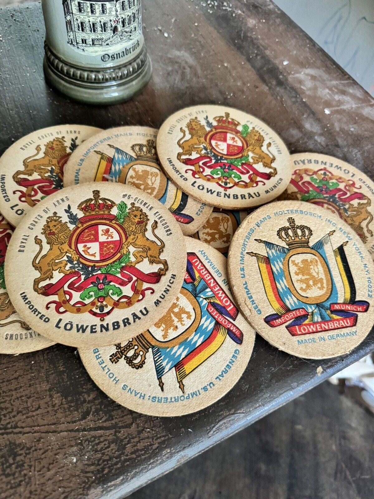 Lot of 10 Vintage German Lowenbrau Beer COASTERS 1960s Royal Coats Of Arms
