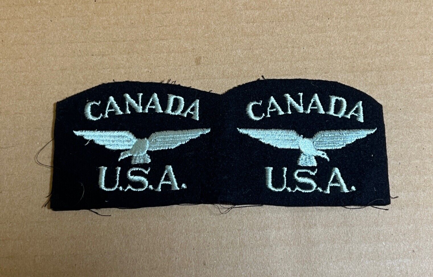 WW2 Canadian USA RAF Nationality Shoulder Title Patch Pair NEW OLD STOCK
