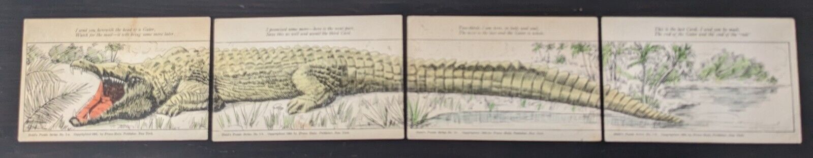 Alligator 4-Piece Postcard Set Complete Huld's Puzzle Series 1a, 1b, 1c, 1d