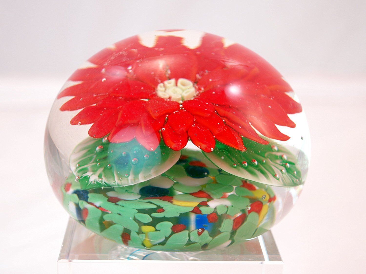 M Design Art Glass Mouth Blown Fabulous Red Flower Handmade  Paperweight ...
