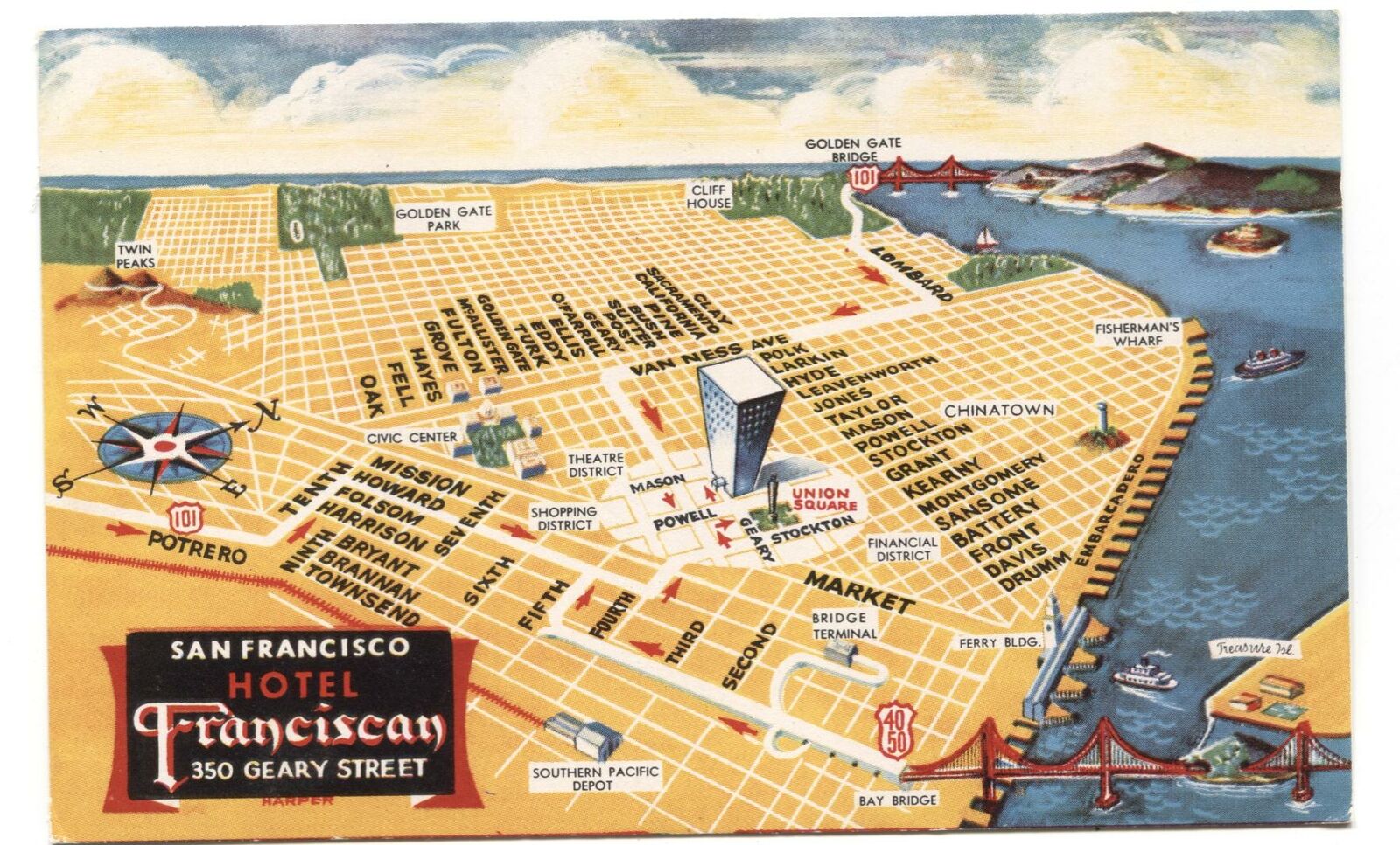 Postcard Franciscan Hotel San Francisco CA 