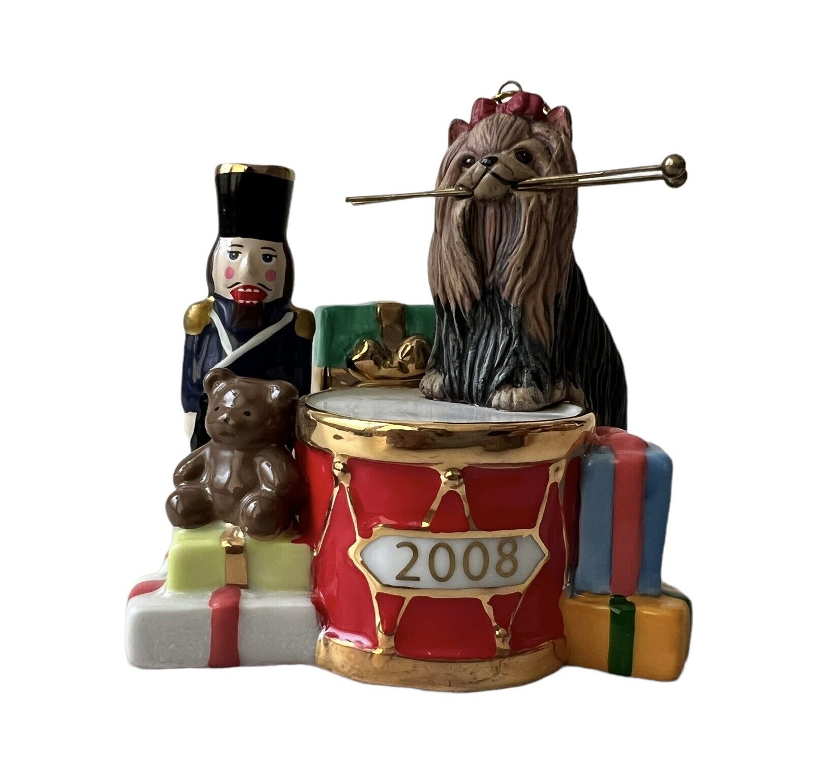 2008 Danbury Mint Annual Christmas Drummer Yorkie Ornament
