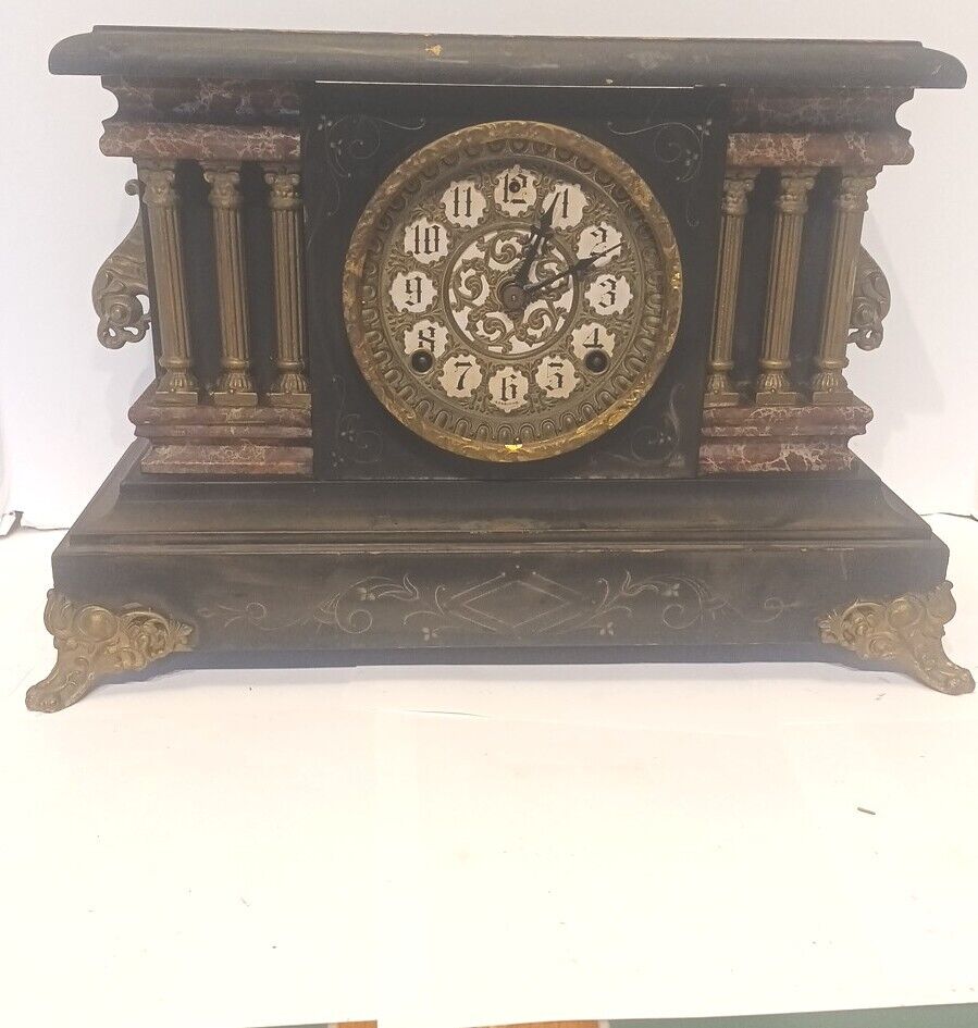 Sessions Wooden Mantle 6 Pillar Clock For Repair, Restoration or Parts Antique 