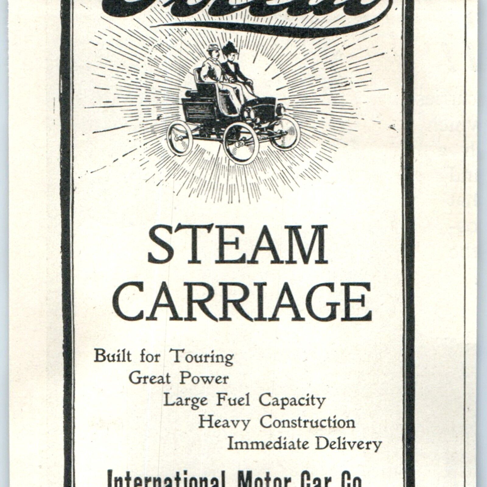 1902 Toledo International Motor Car Steam Carriage Print Ad Runabout Car C38