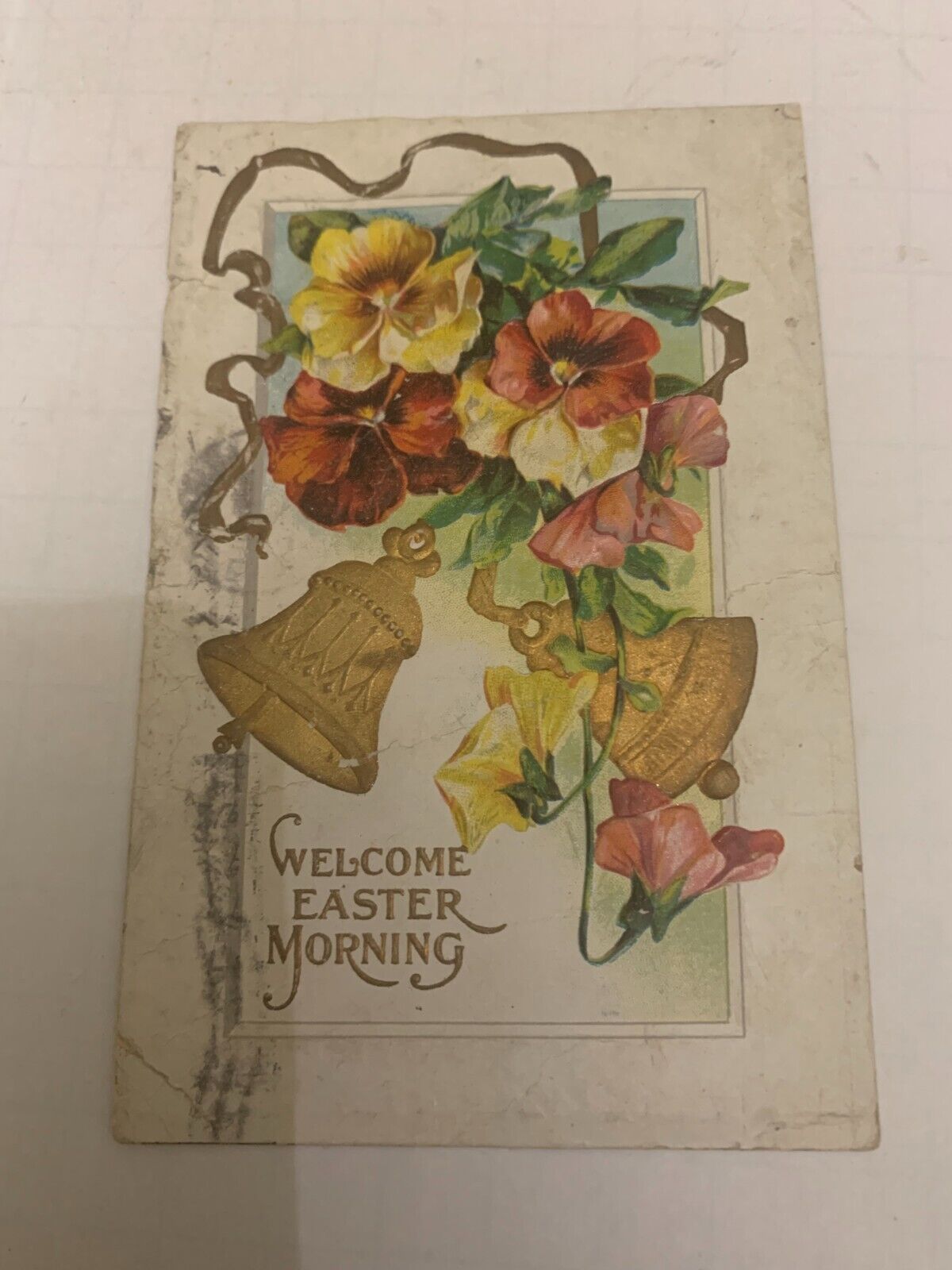 1909 Welcome Easter Morning Postcard Bells and Flowers Embossed