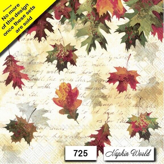 (725) TWO Paper LUNCHEON Decoupage Art Craft Napkins  AUTUMN FALL LEAVES SCRIPT