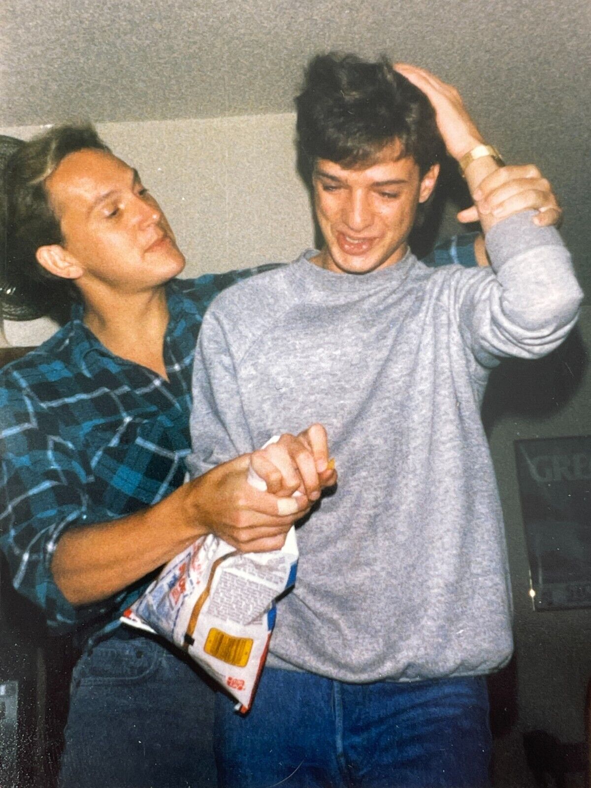 T3  Photograph Cute Men Guy Bumped Head Got Ouchie Rubbing Gay Interest 1980's