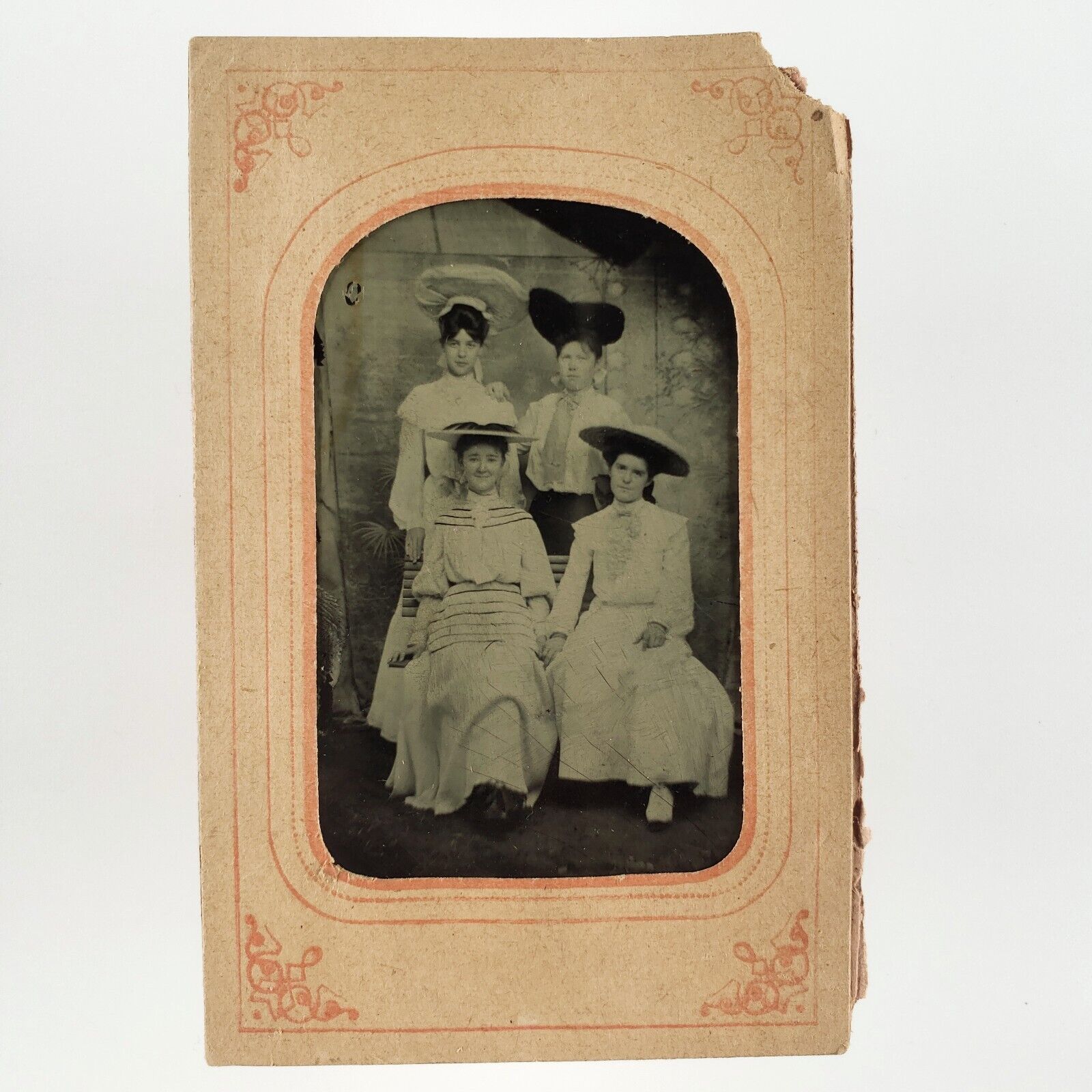 Holyoke Mass Girl Group Tintype c1870 Antique 1/6 Plate Ladies Women Photo H675