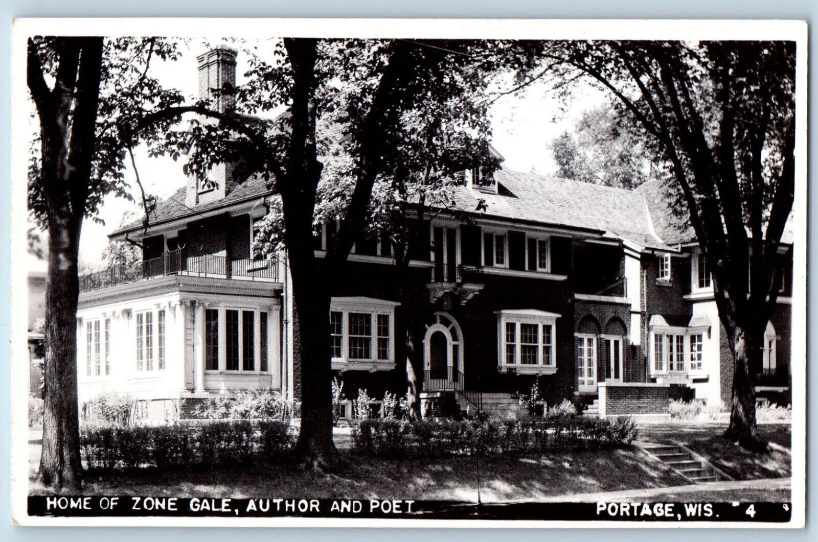 Portage Wisconsin Postcard RPPC Photo Home Of Zone Gale Author And Poet c1910\'s