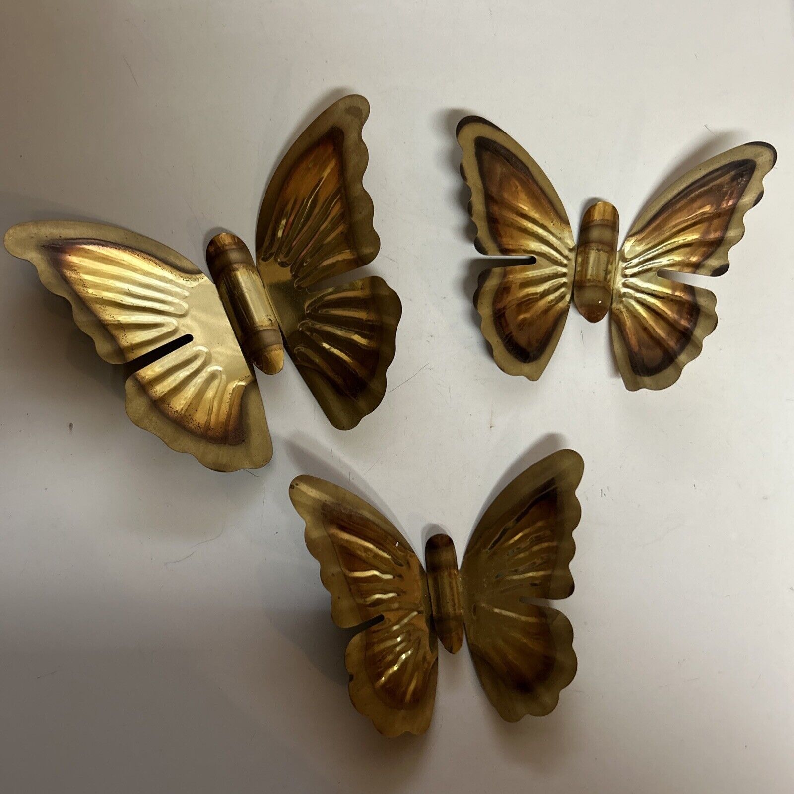 MCM Vintage Brass Metal Butterflies Wall Hanging Lot of 3 Ornate Home Decor