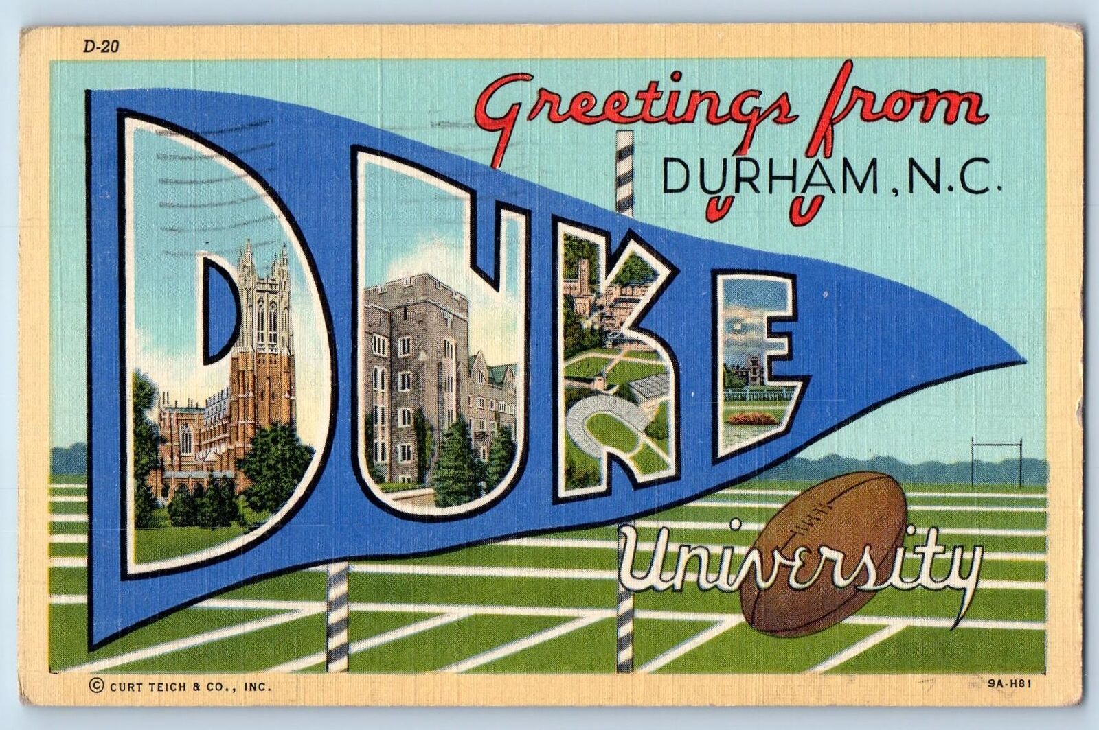 1944 Greetings From Duke University Durham North Carolina Correspondence Postcar