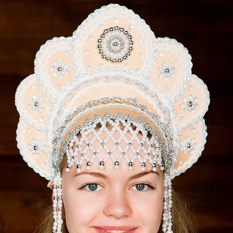 Gold Kokoshnik Traditional Russian Folk Costume Headdress. Elena Кокошник