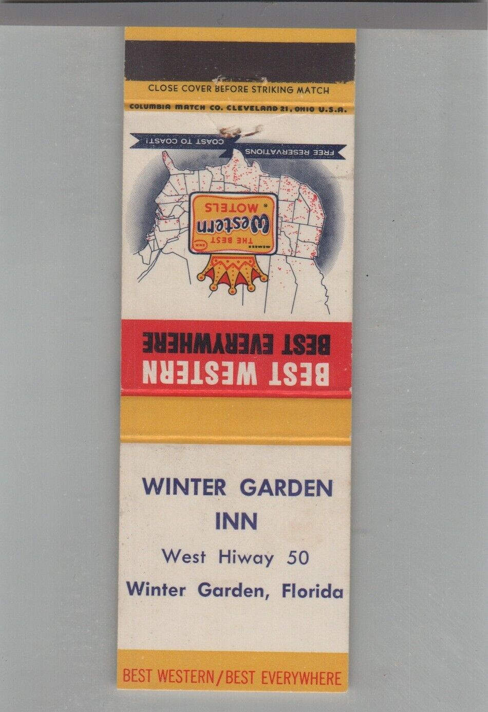 Matchbook Cover - Florida Winter Garden Inn Best Western Winter Garden, FL