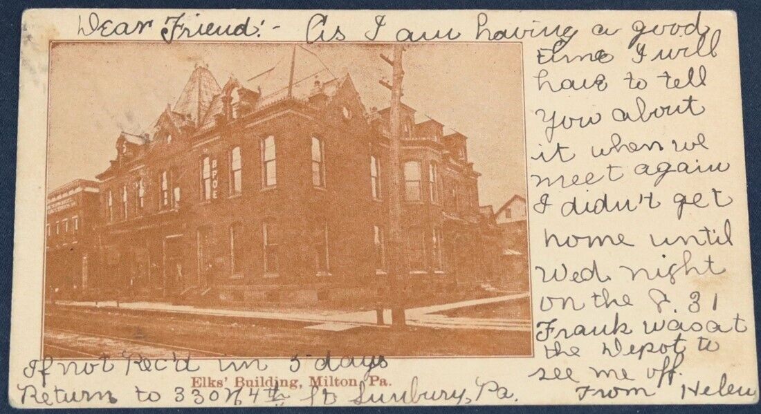 Elks' Building, Milton, PA Postcard 1906