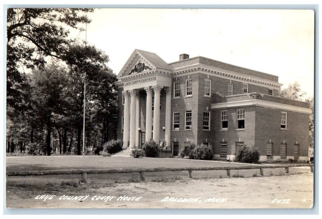 1946 Lake County Court House View Baldwin MI RPPC Photo Posted Postcard