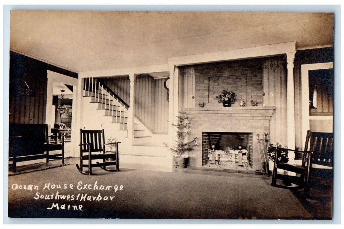 c1910's Ocean House Exchange Interior Southwest Harbor ME RPPC Photo Postcard