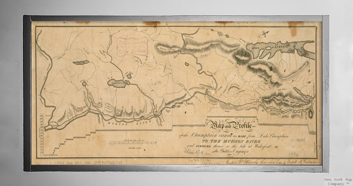 1820 Map New York|Champlain Canal|and profile of the Champlain Canal as made fro