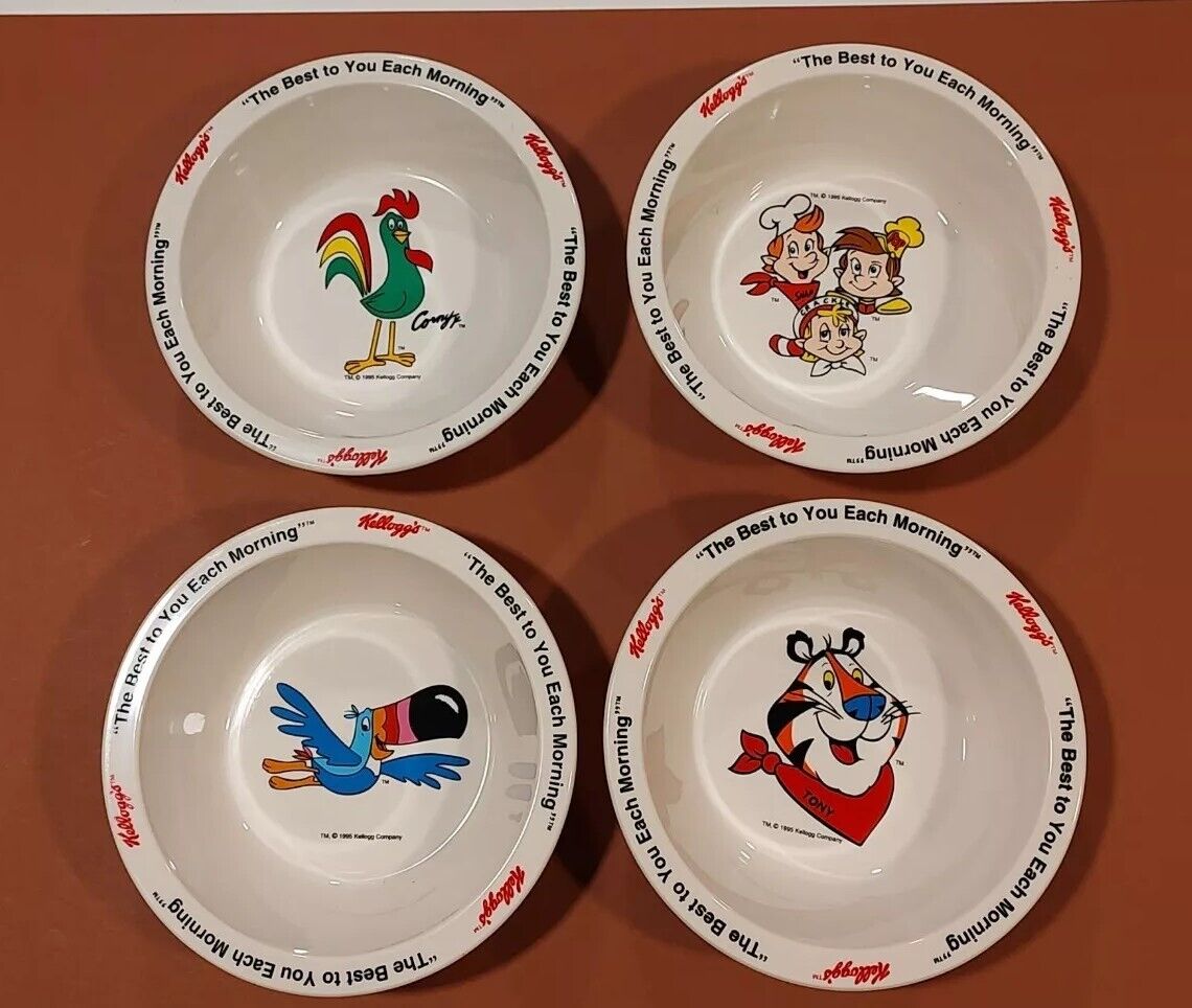 Vintage 1995  Kellogg\'s Cereal Bowls Set  of 4 Characters in Original Packaging 