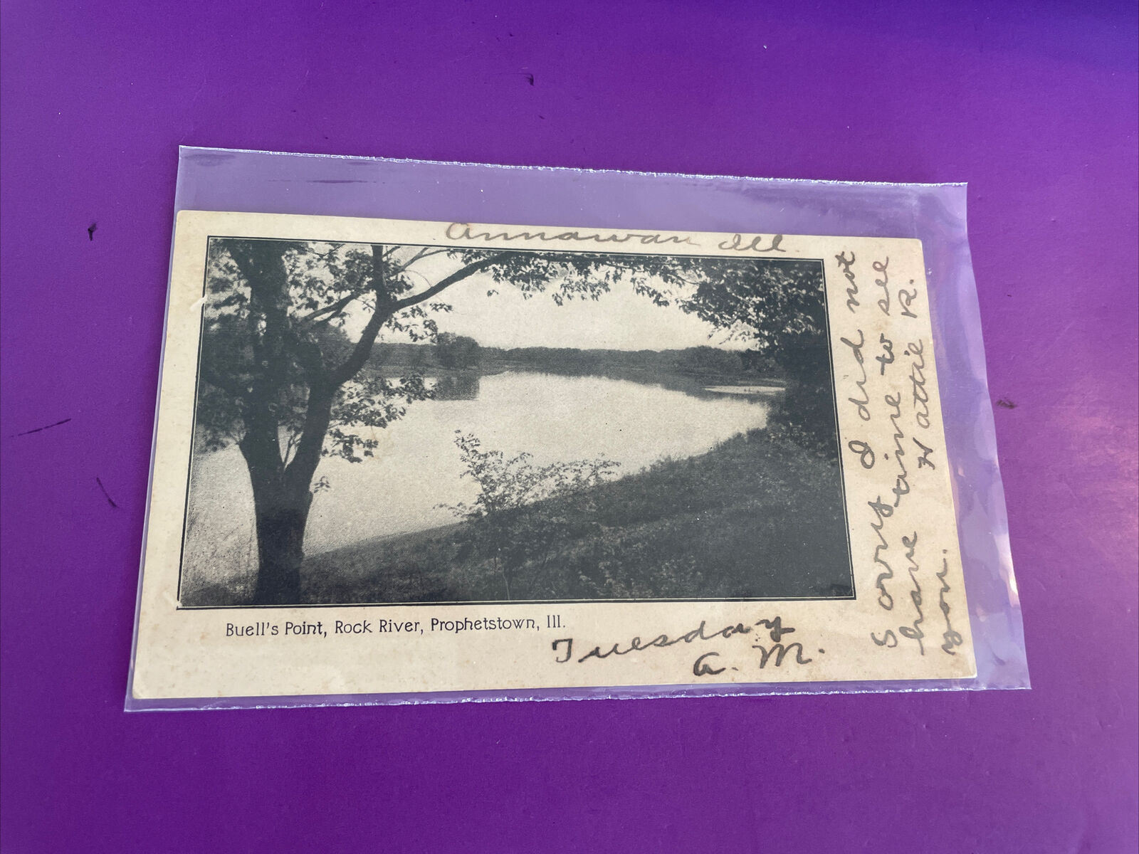 @1905. Buell’s Point Rock River Prophetstown IL  undiv. back postcard