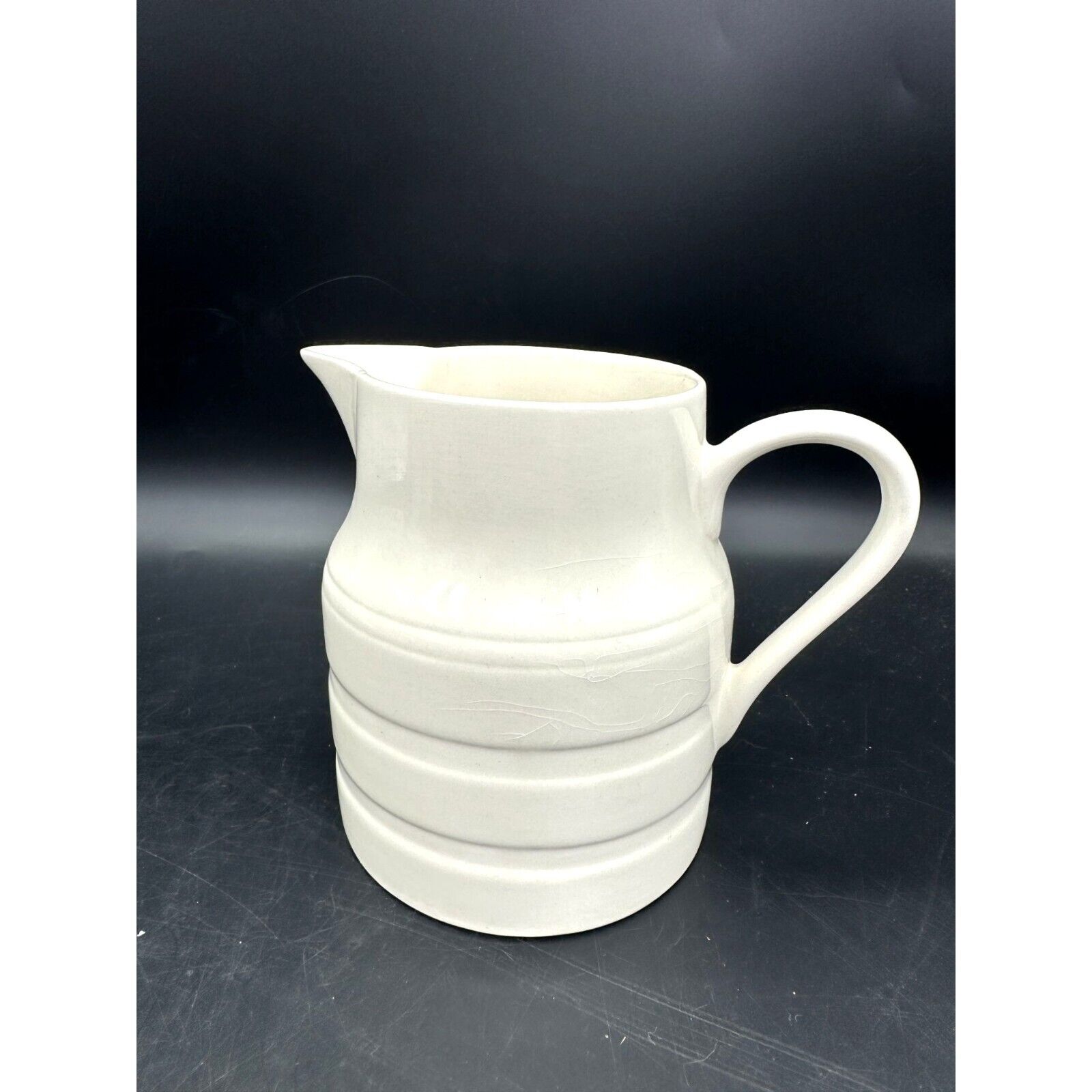 Vintage Lord Nelson Pottery England Pitcher creamer Jug 8-74 White Ringed 4¾ In.