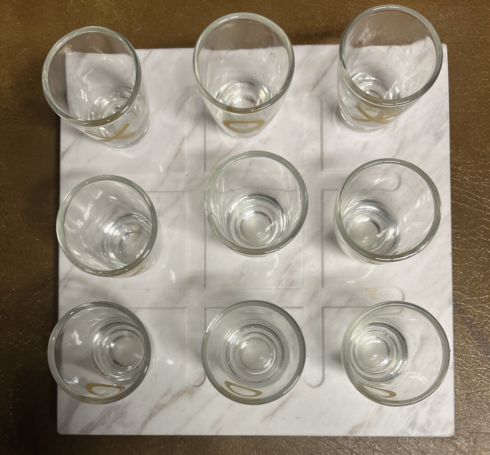 GAME NIGHT Tic Tac Toe Shot glass Marbletray  (SHOTS SHOTS SHOTS) 9 Glasses