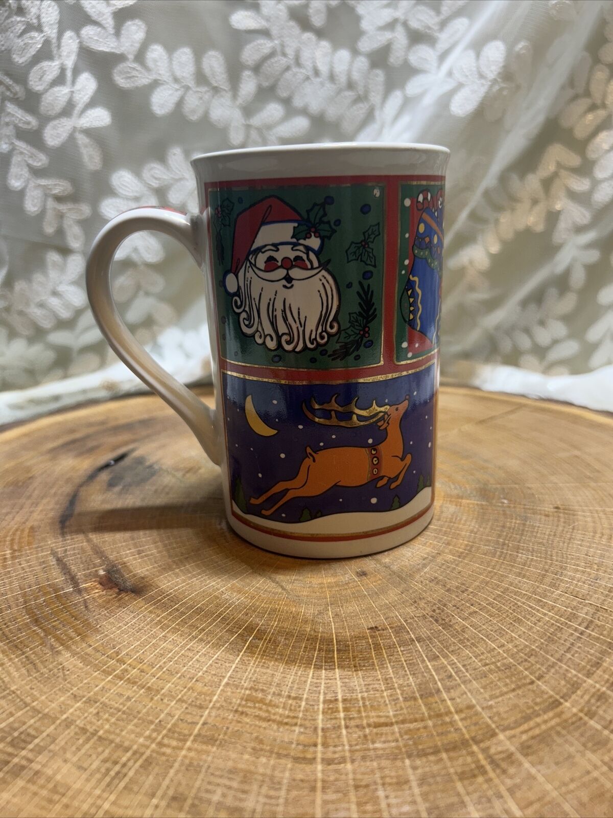 1997 Fine Works Designs Limited Edition Christmas Holiday Collage Coffee Mug Cup