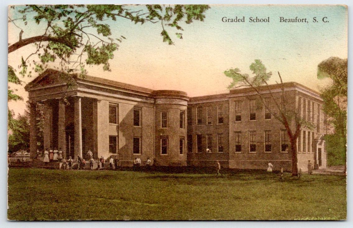 1938 GRADED SCHOOL BEAUFORT SOUTH CAROLINA SC HAND COLORED ALBERTYPE POSTCARD