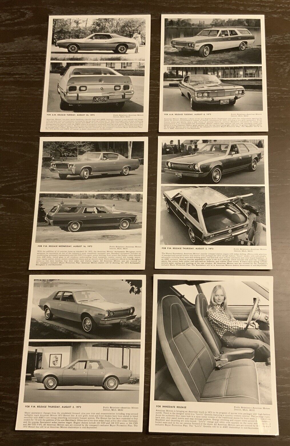 1973 AMC American Motors Press Photo Kit Lot 6 Photographs JAVELIN AMX HORNET