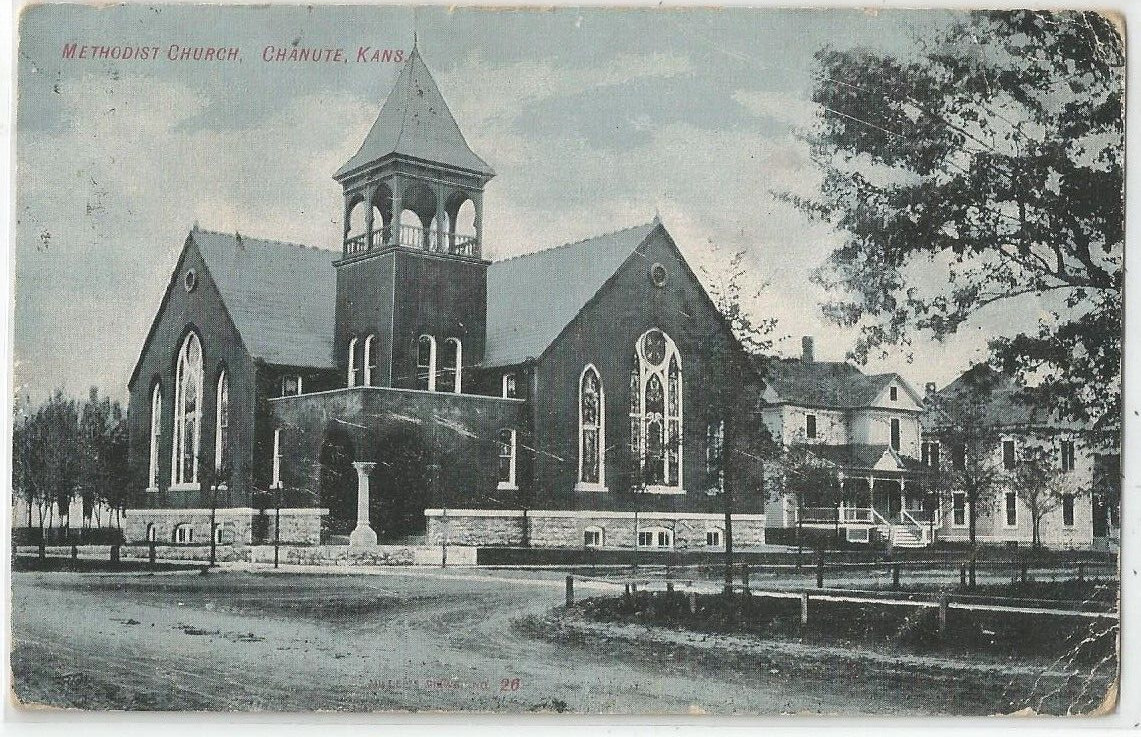 Chanute, KS Kansas 1909 Postcard, Methodist Church