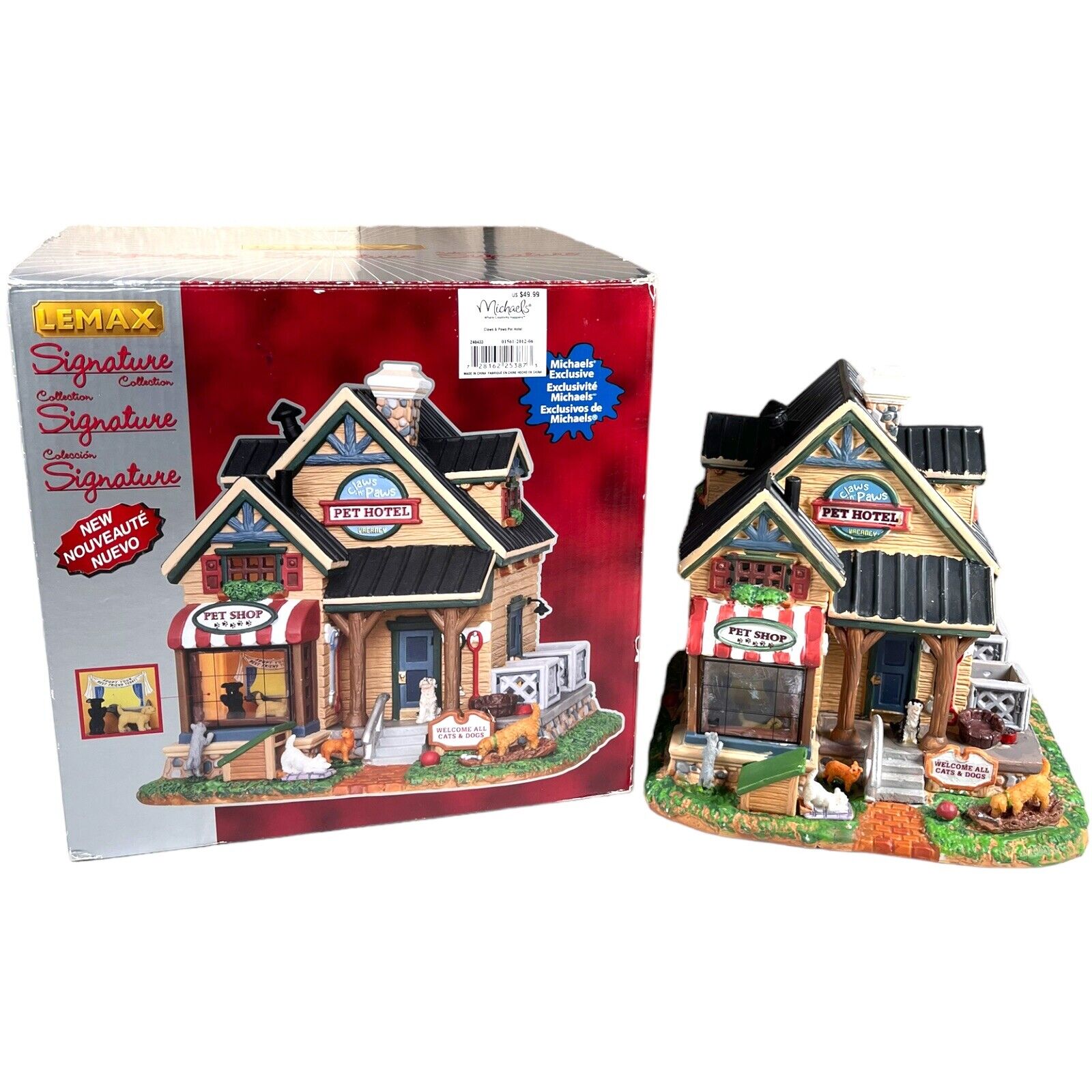 Lemax Christmas Village Claws & Paws Pet Hotel 2012 Porcelain Lighted Building