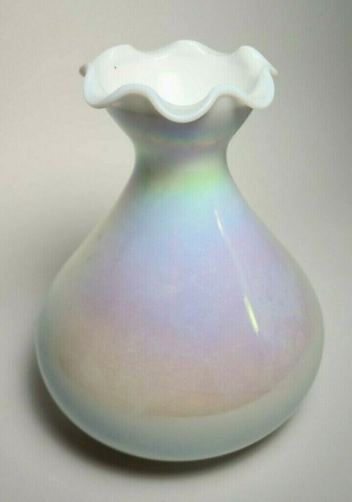 Aurora Iridescent White Milk Glass Vase 8\