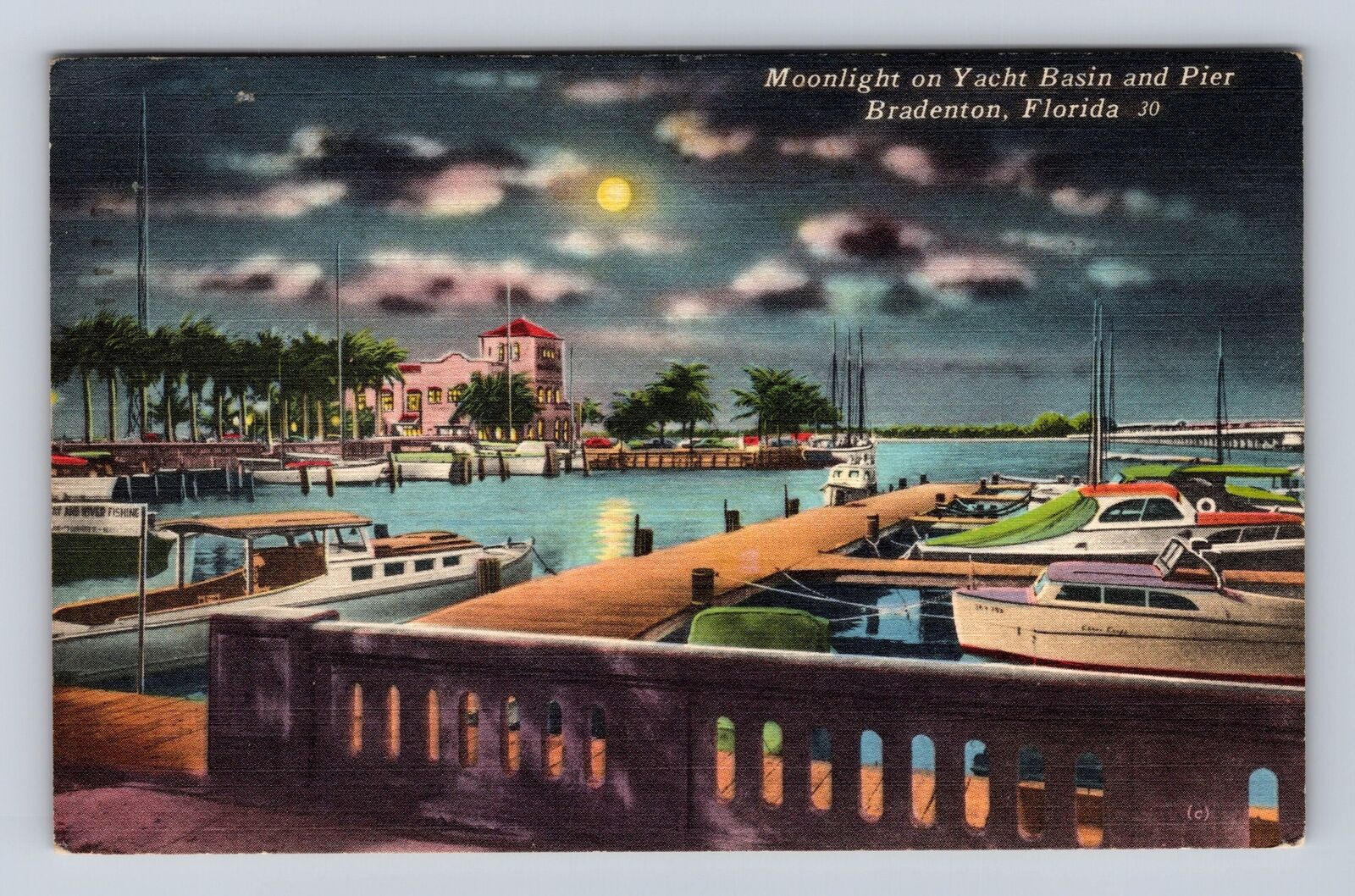 Bradenton FL-Florida, Municipal Yacht Basin And Memorial Vintage c1960 Postcard