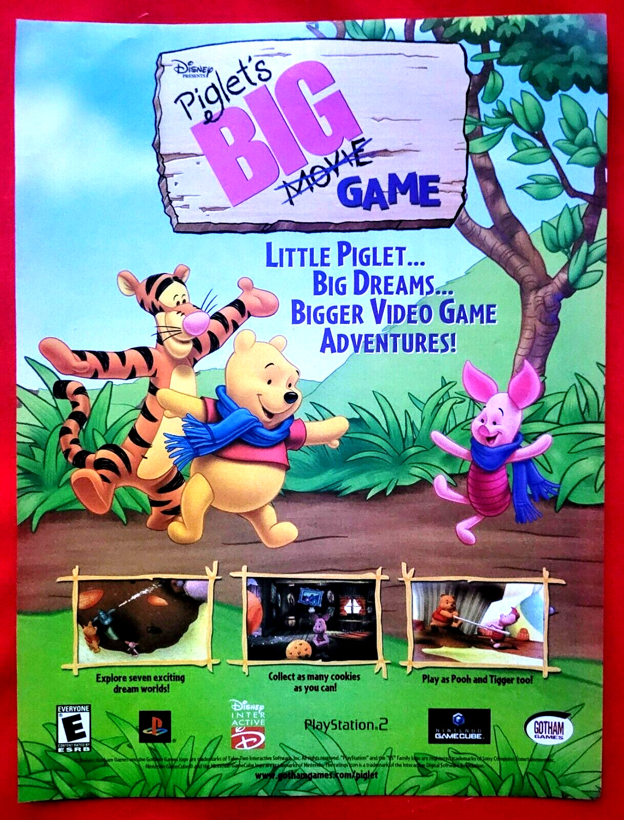 2003 Disney\'s PIGLETS BIG GAME Tigger Pooh Nintendo PSP  - Promo Art Print AD