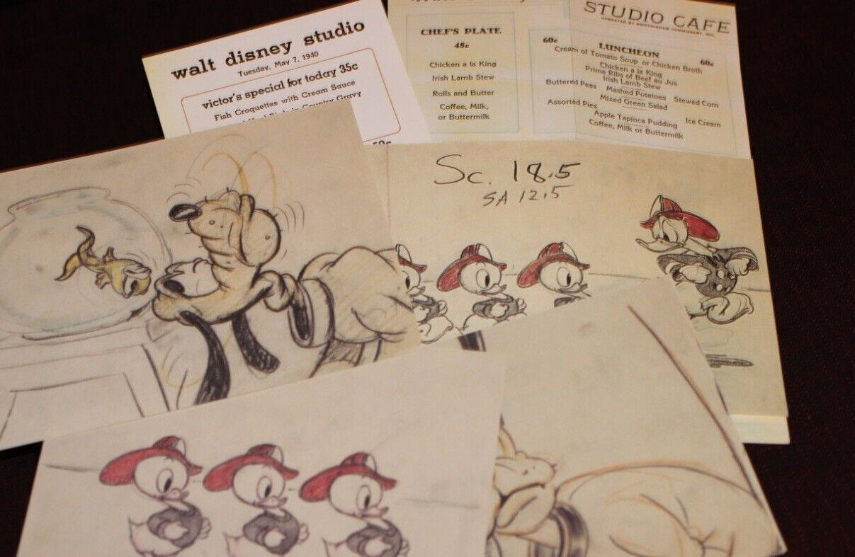 Walt Disney Studio Archives Cafeteria Menu Donald Duck Fireman Prints  2003 1940