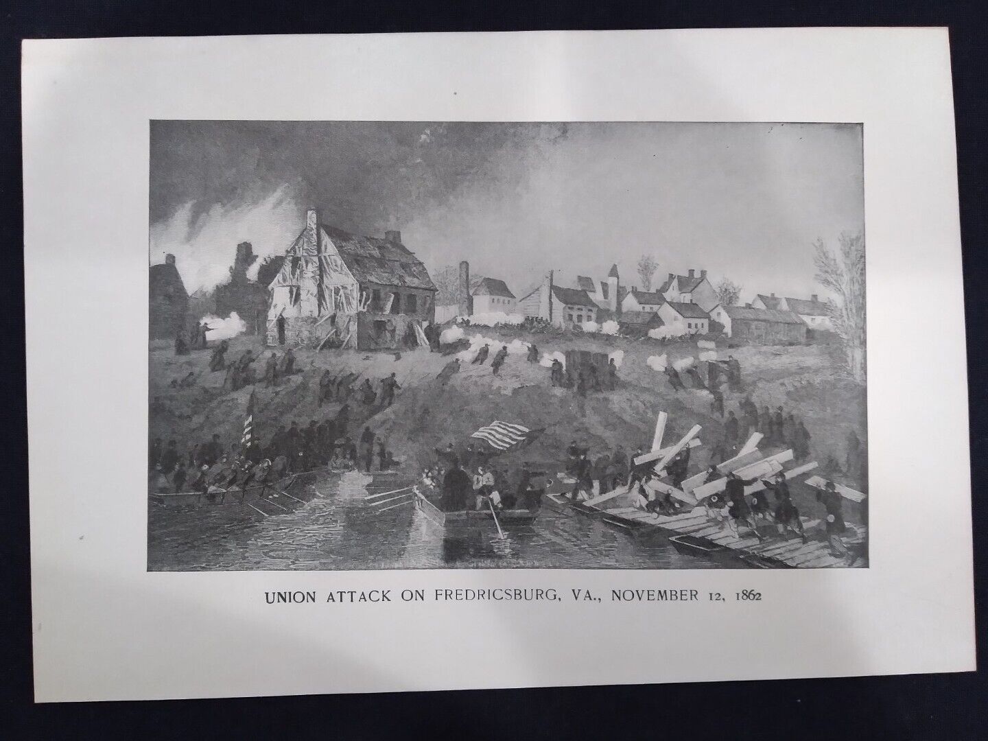 1898 Civil War Print - Union Attack on Fredricsburg, Virginia