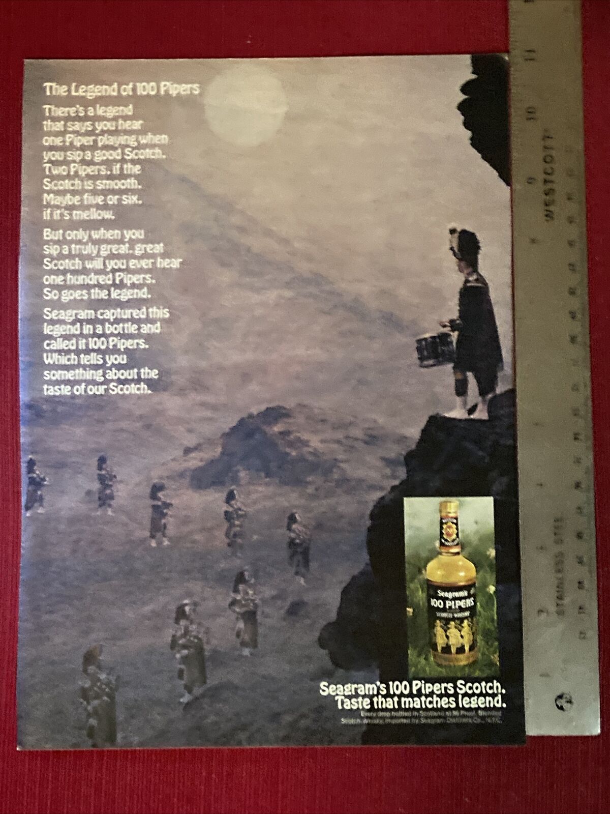 Seagram’s 100 Pipers Scotch Bagpipes 1969 Print Ad Great To Frame