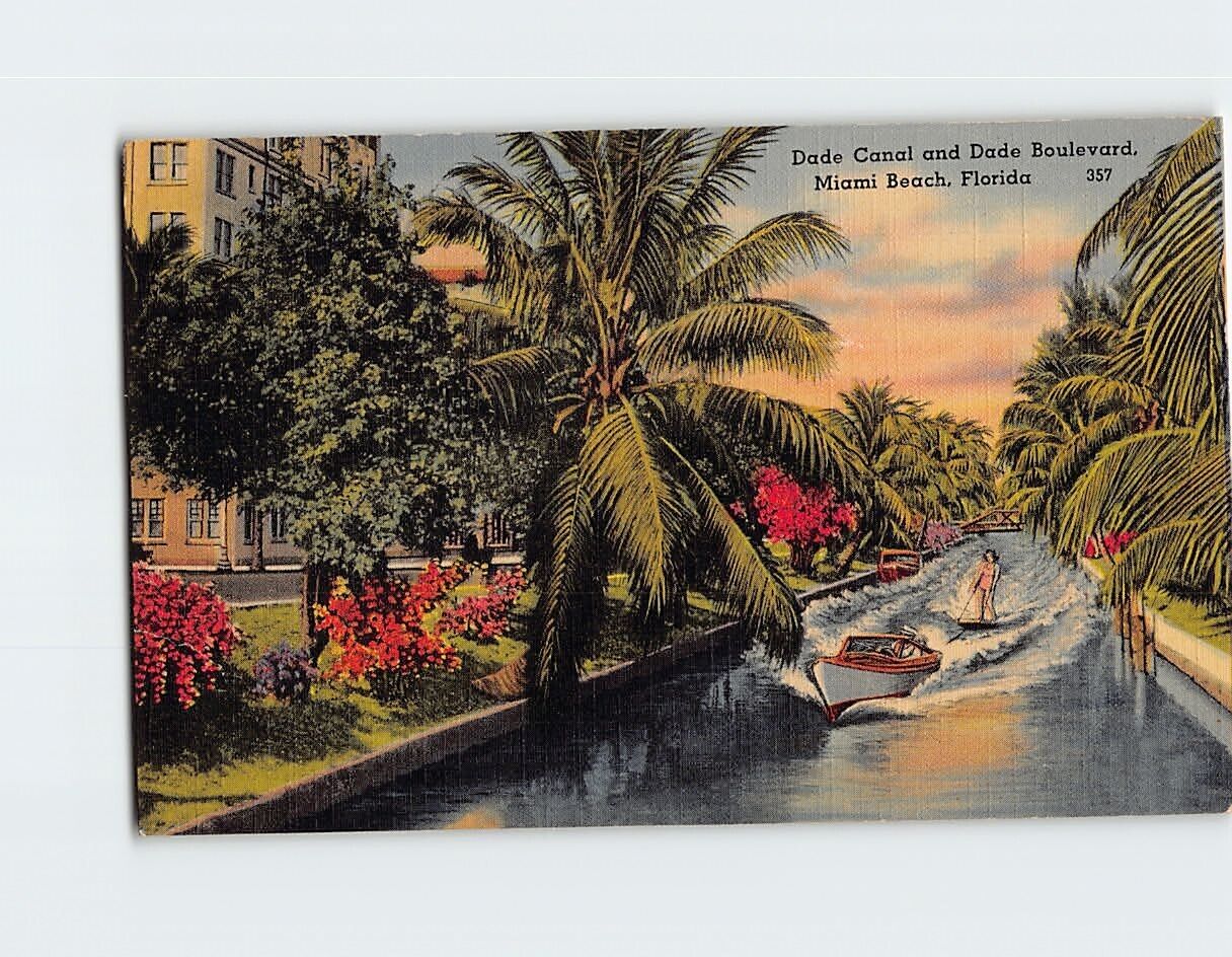 Postcard Dade Canal & Dade Boulevard Miami Beach Florida USA