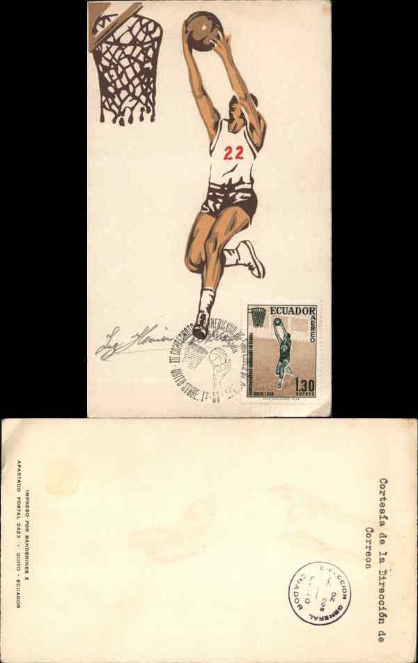 Maximum Card Ecuador sketch of a basketball player playing. Postcard Vintage