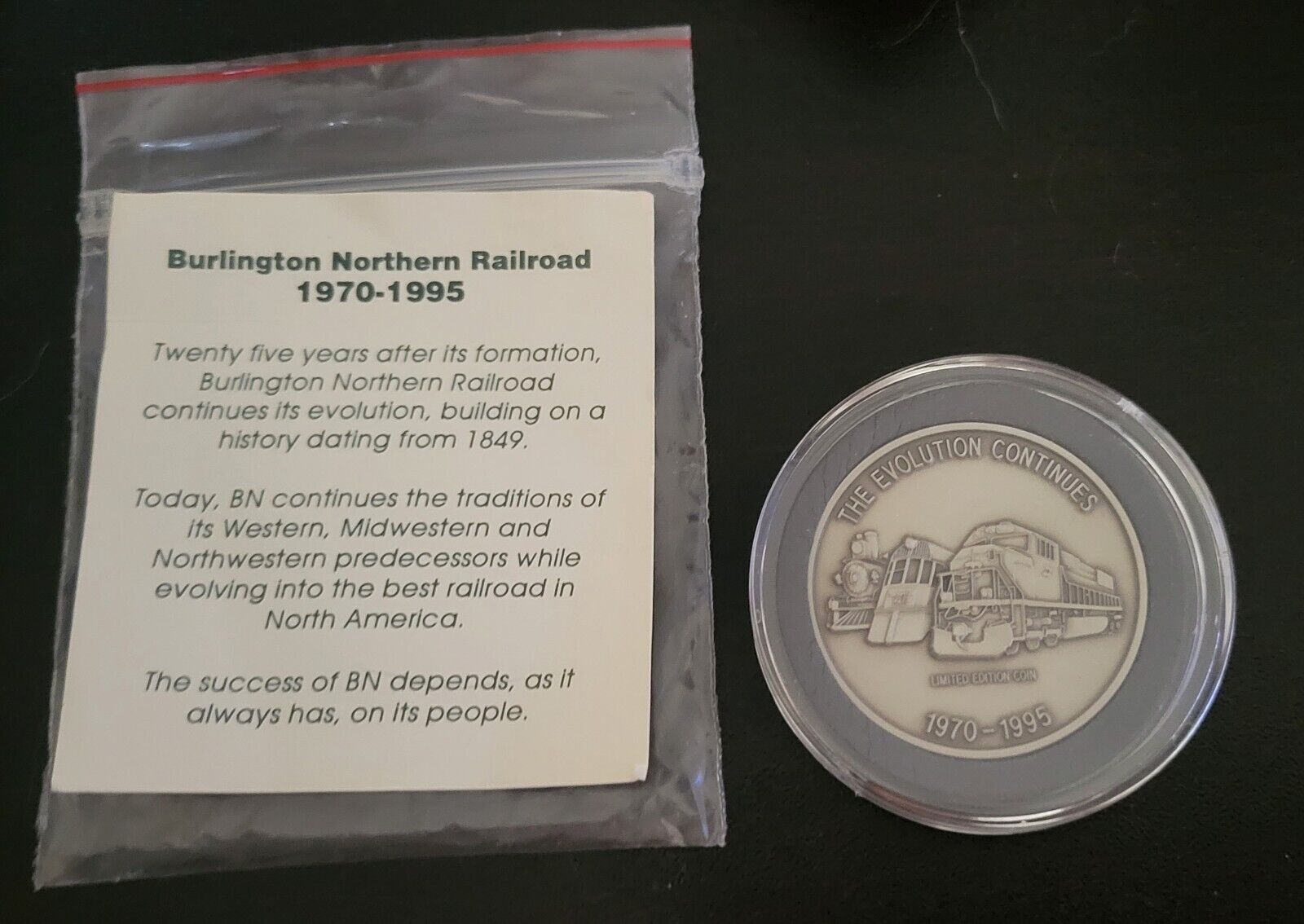 VTG\'95 Burlington Northern Railroad 25th Anniversary Coin LE Employee Issue +COA