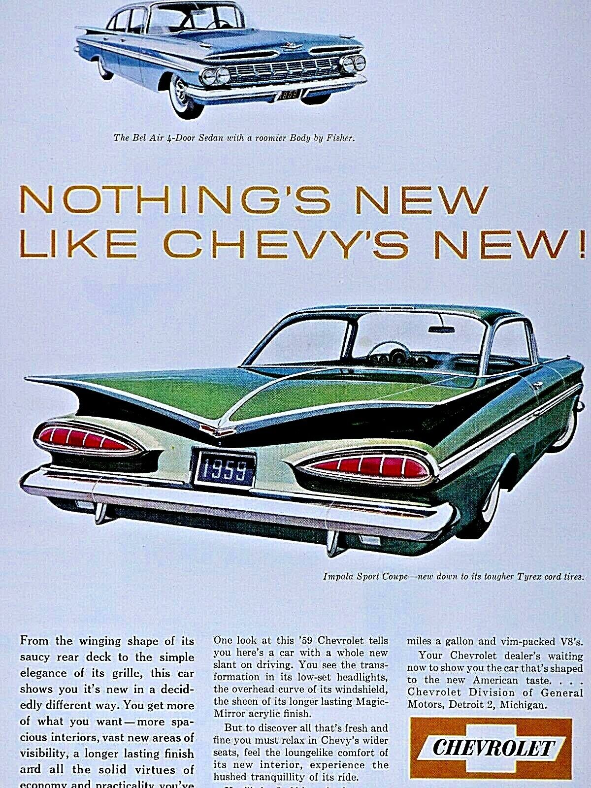 1959 Chevrolet Impala Vintage Original Print Ad 8.5 x 11