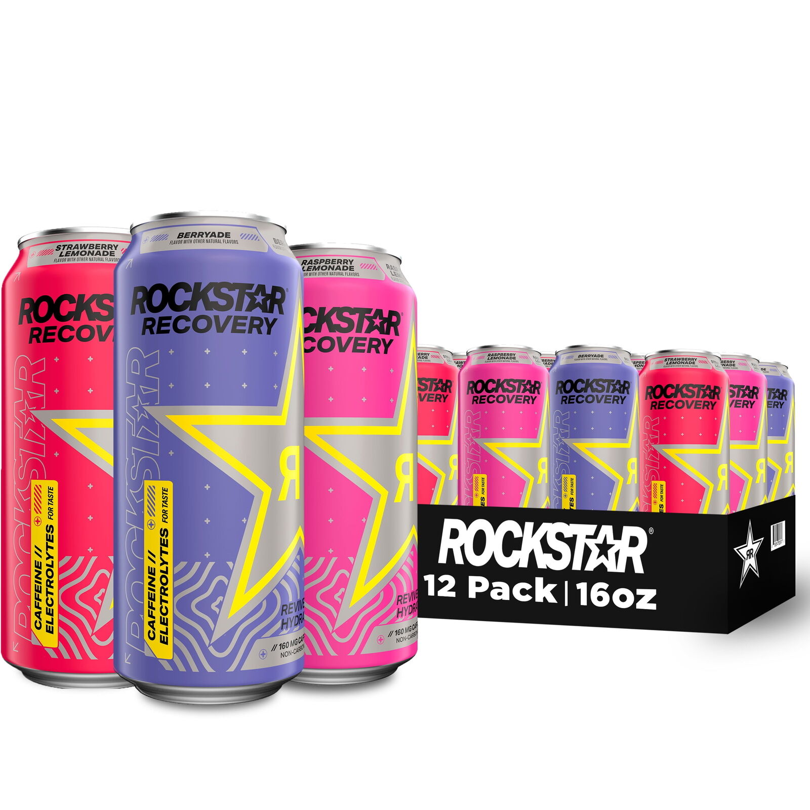 Rockstar Recovery 3 Flavor Variety Pack Energy Drink, 16 oz, 12 Pack Cans,NEW