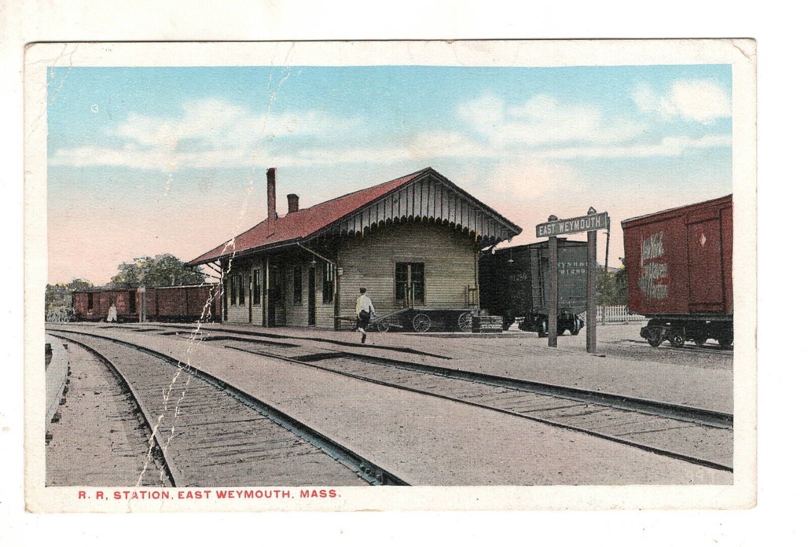 Postcard Massachusetts East Weymouth Railway Train Station Vintage