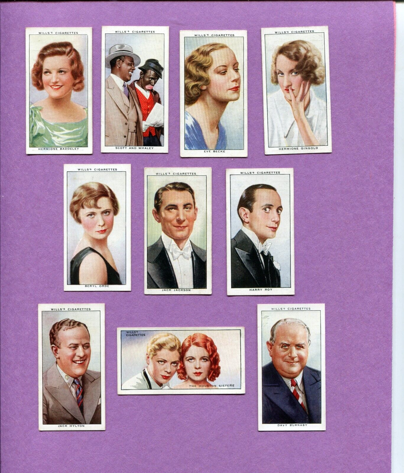1935 W.D. & H.O. WILLS CIGARETTES RADIO CELEBRITIES 2ND SERIES 10 CARD LOT