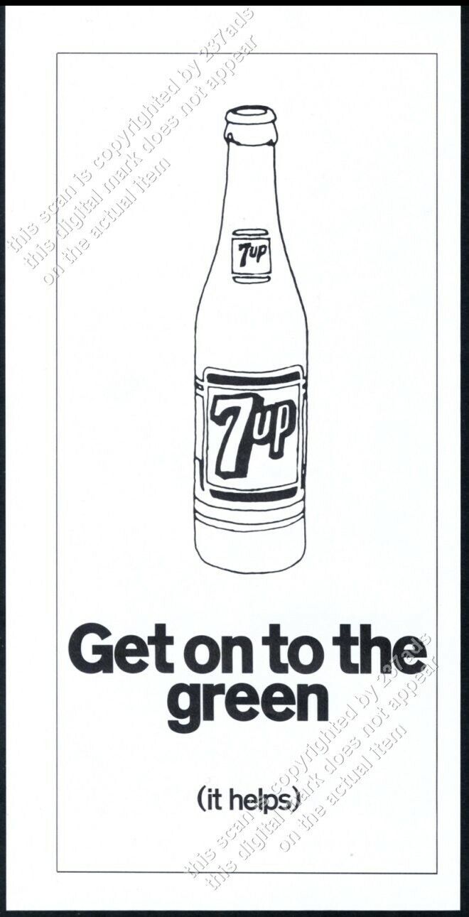 1968 7UP 7-UP soda bottle art golf theme Get Onto The Green vintage print ad