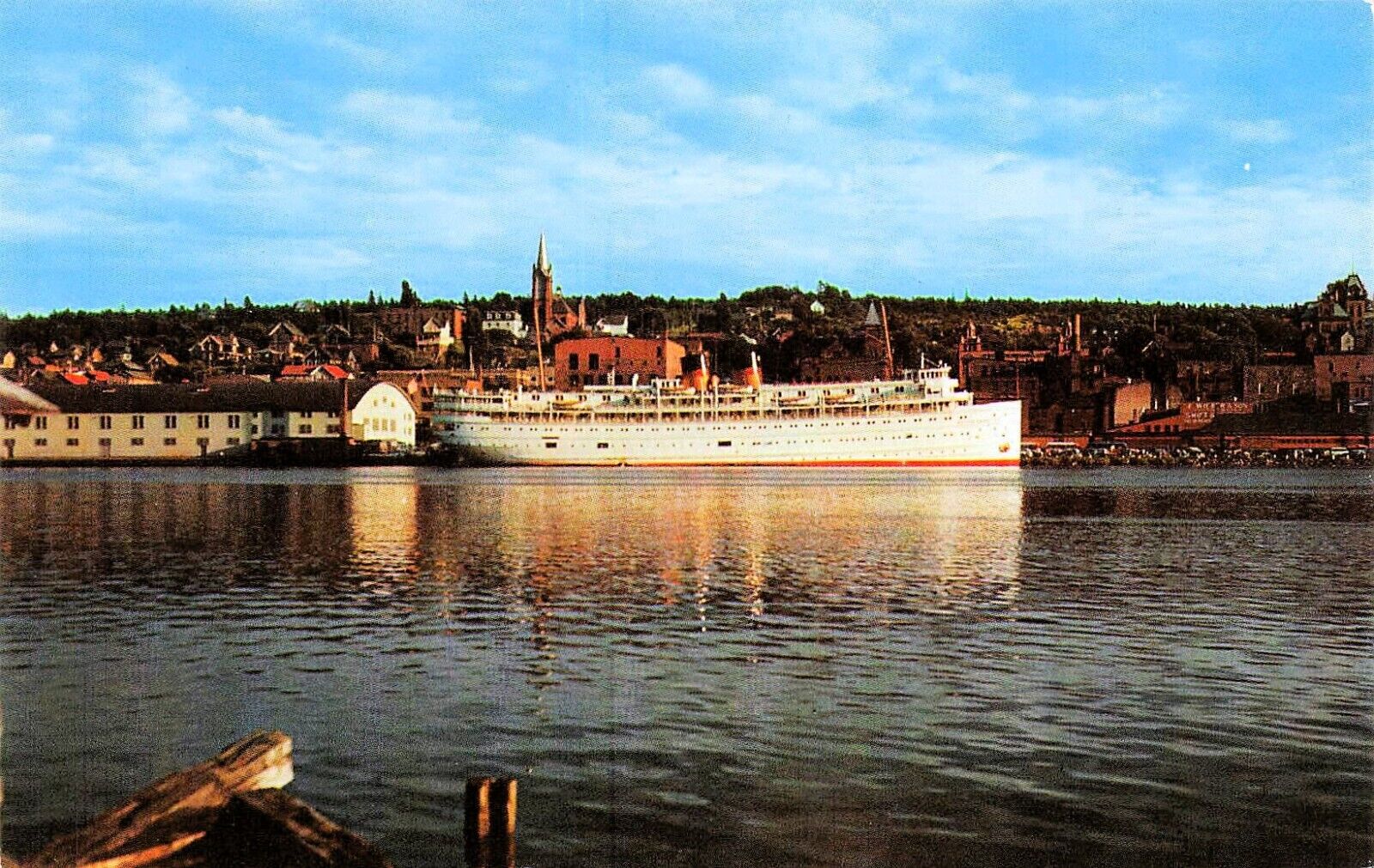 SS South American Portage Lake Houghton MI Michigan Skyline Harbor Postcard E2